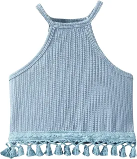 SOLY HUX Toddler Girl's Fringe Trim Halter Top Sleeveless Summer Boho Crop Cami Tops