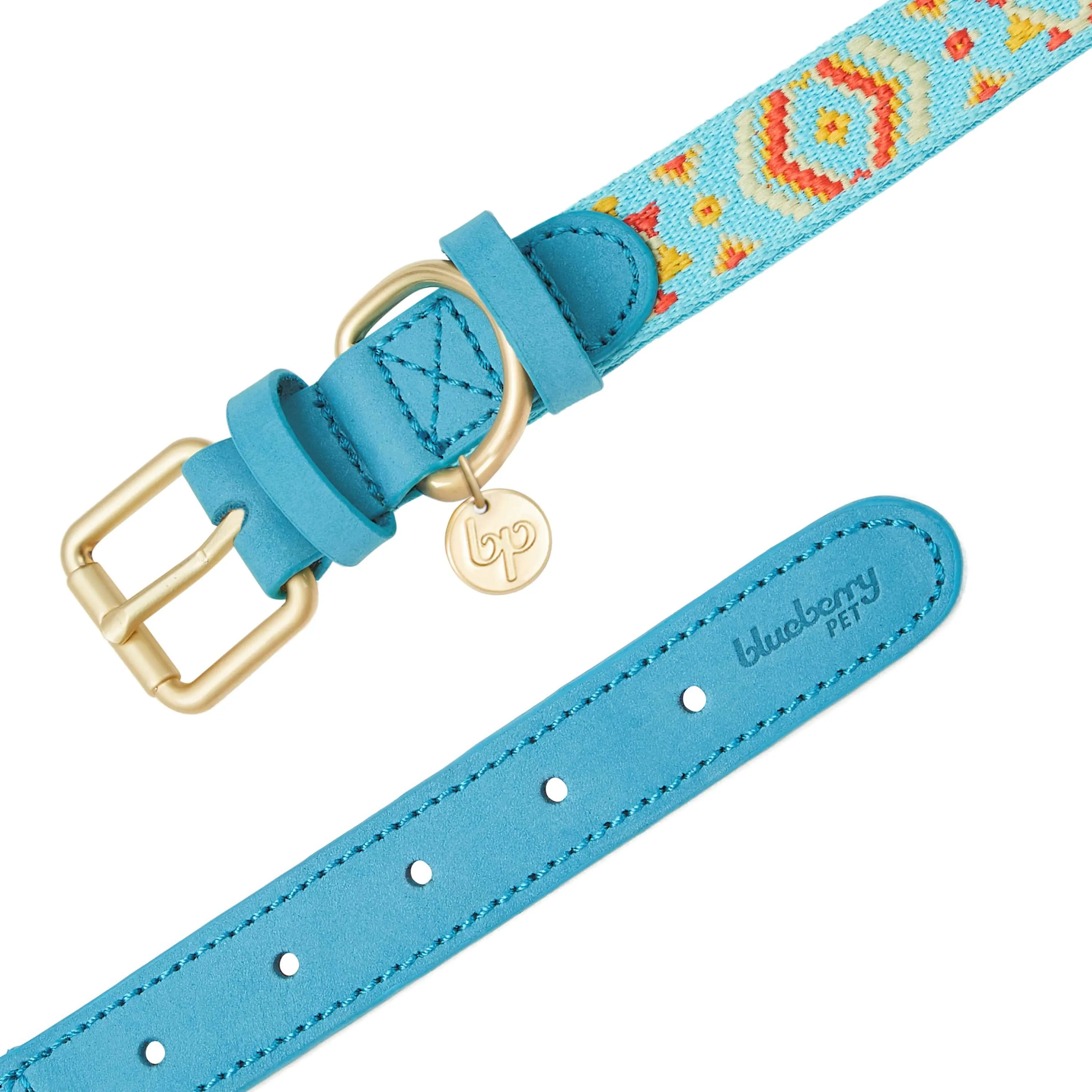 Southwestern Full Grain Leather & Polyester Dog Collar