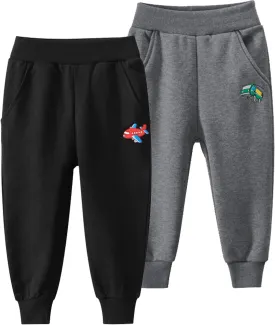 TLAENSON Toddler Boys Pants Drawstring Elastic Sweatpants Cotton Active Joggers for Kids Cartoon Print 1-Pack / 2-Pack