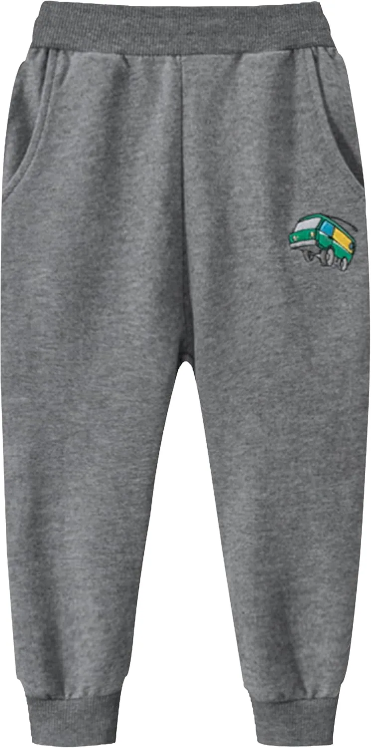 TLAENSON Toddler Boys Pants Drawstring Elastic Sweatpants Cotton Active Joggers for Kids Cartoon Print 1-Pack / 2-Pack