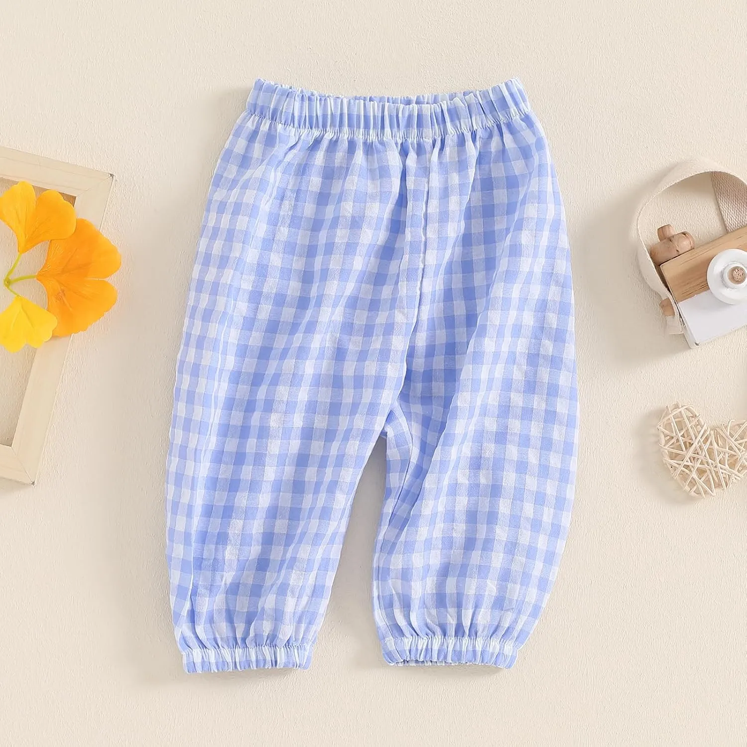 Toddler Baby Girl Boy Cotton Linen Pants Plaid Elastic Jogger Gingham Lantern Long Pants Summer Fall Harem Pants
