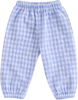 Toddler Baby Girl Boy Cotton Linen Pants Plaid Elastic Jogger Gingham Lantern Long Pants Summer Fall Harem Pants