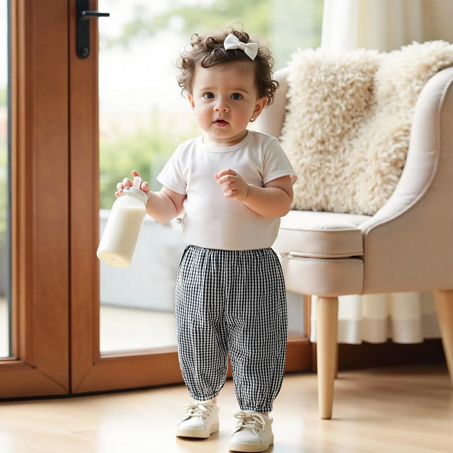 Toddler Baby Girl Boy Cotton Linen Pants Plaid Elastic Jogger Gingham Lantern Long Pants Summer Fall Harem Pants