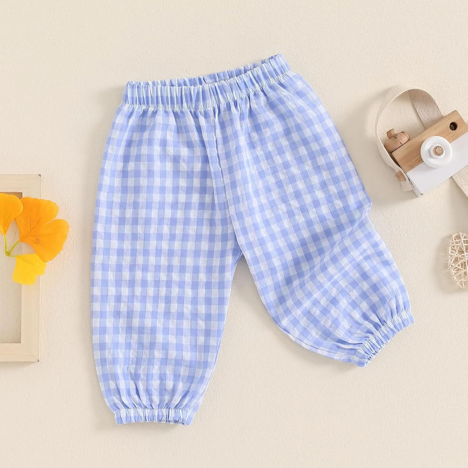 Toddler Baby Girl Boy Cotton Linen Pants Plaid Elastic Jogger Gingham Lantern Long Pants Summer Fall Harem Pants