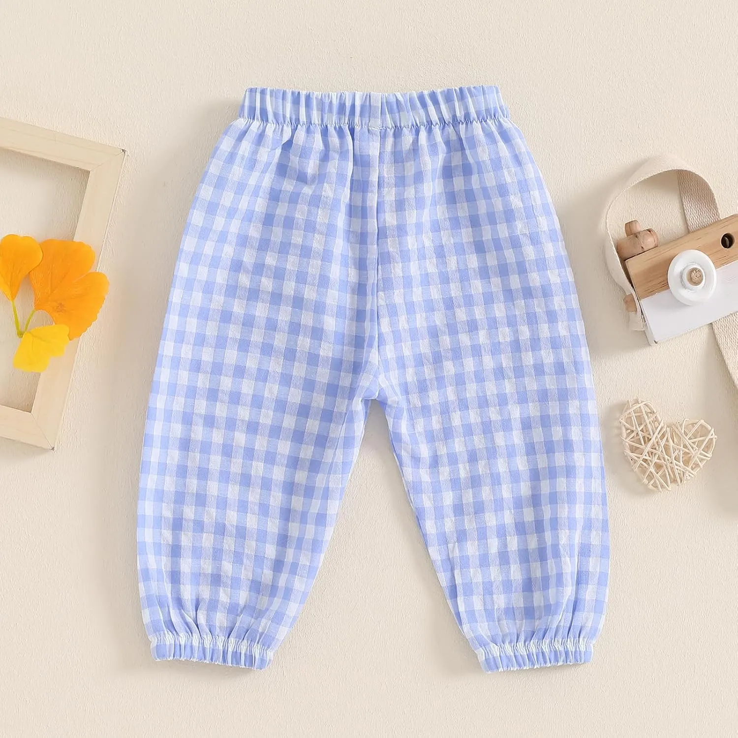 Toddler Baby Girl Boy Cotton Linen Pants Plaid Elastic Jogger Gingham Lantern Long Pants Summer Fall Harem Pants