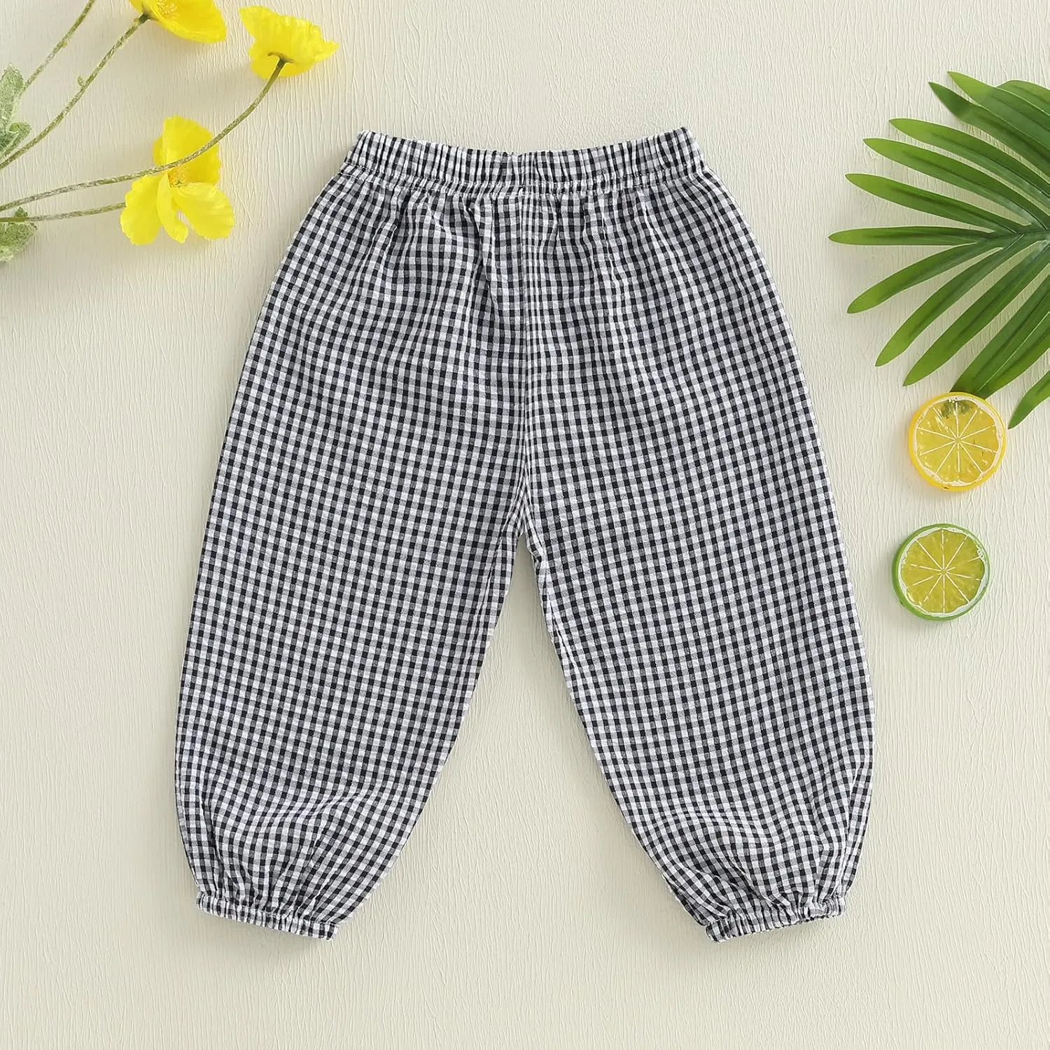 Toddler Baby Girl Boy Cotton Linen Pants Plaid Elastic Jogger Gingham Lantern Long Pants Summer Fall Harem Pants