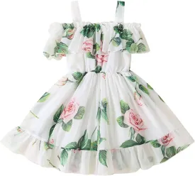 Toddler Baby Girls Summer Dress Chiffon Princess Tutu Dress Floral Beachwear Suspender Sundress Skirt Little Girl Clothes