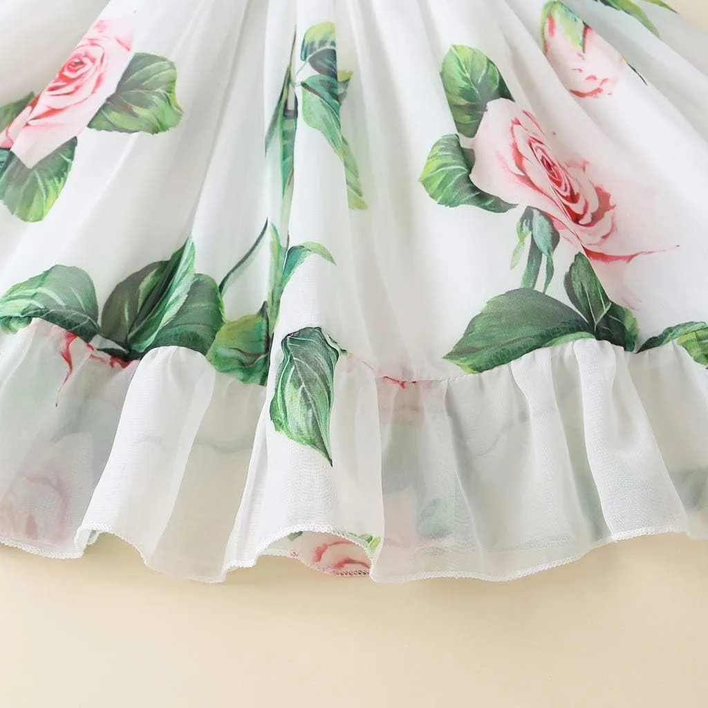 Toddler Baby Girls Summer Dress Chiffon Princess Tutu Dress Floral Beachwear Suspender Sundress Skirt Little Girl Clothes