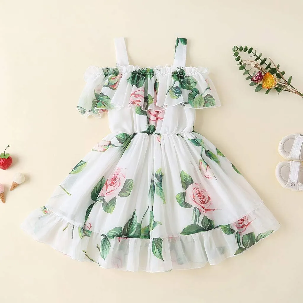 Toddler Baby Girls Summer Dress Chiffon Princess Tutu Dress Floral Beachwear Suspender Sundress Skirt Little Girl Clothes