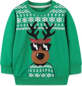 Toddler Boys Girls Christmas Sweatshirts Reindeer Crewneck Fleece Pullover Top Xmas Long Sleeve Winter Clothes 2-7T
