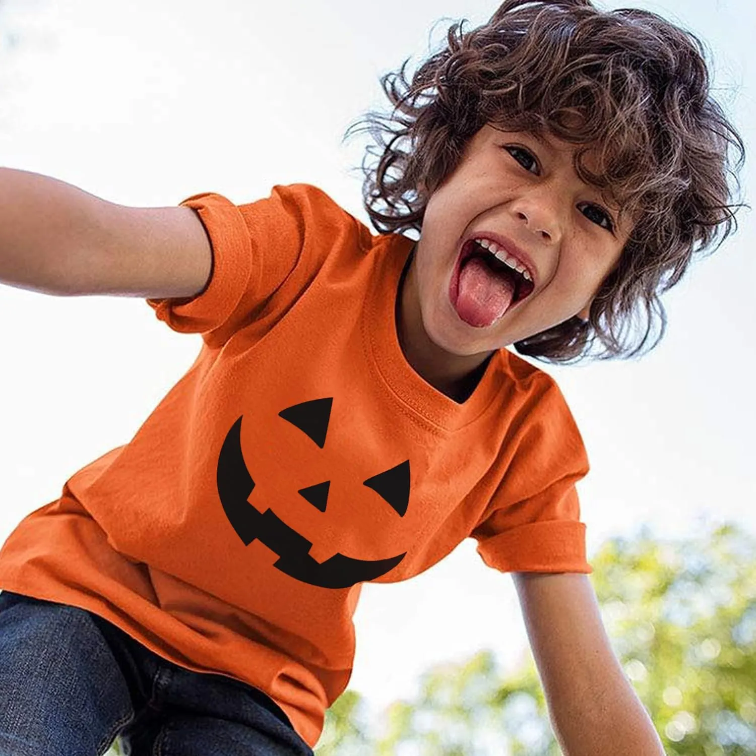 Toddler Boys Girls Halloween T-Shirt Kid Pumpkin Short Sleeve Shirts Skeleton Graphic Clothes Tee Tops 2-7T