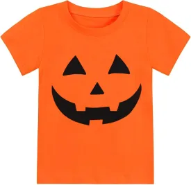 Toddler Boys Girls Halloween T-Shirt Kid Pumpkin Short Sleeve Shirts Skeleton Graphic Clothes Tee Tops 2-7T