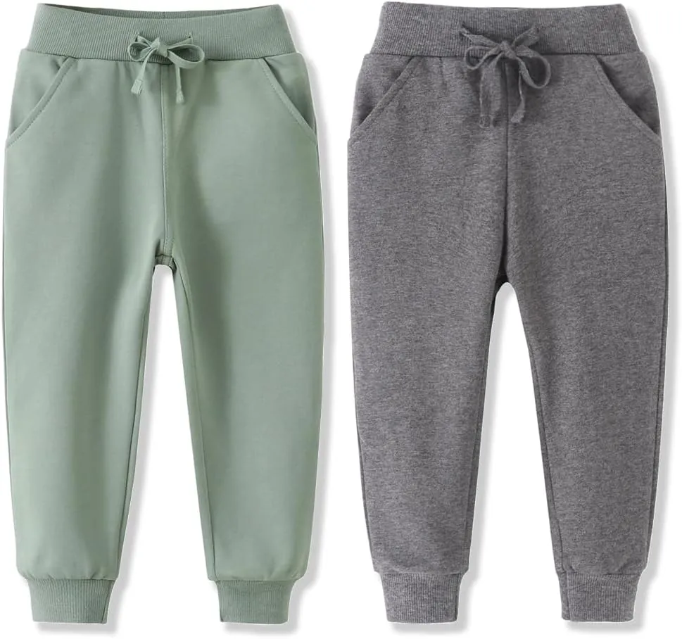 Toddler Boys Jogger Pants Boy Cotton Drawstring Elastic Waist Sweatpants Joggers 2 Pack Set 2-7T