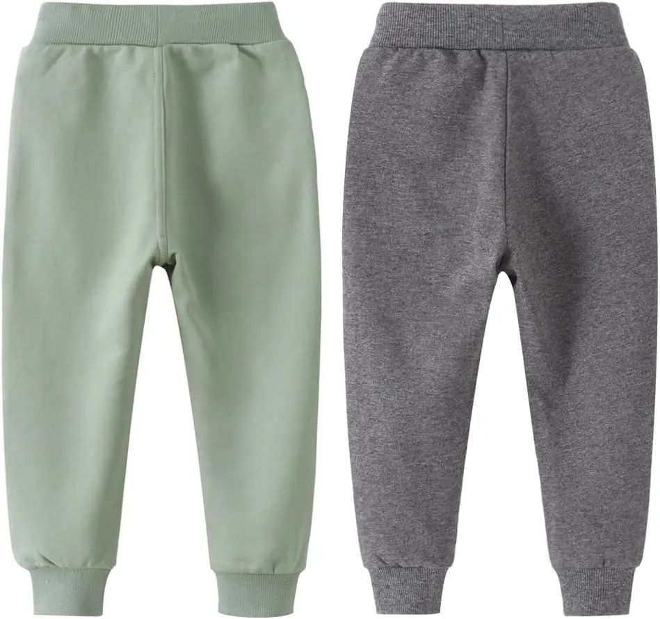 Toddler Boys Jogger Pants Boy Cotton Drawstring Elastic Waist Sweatpants Joggers 2 Pack Set 2-7T