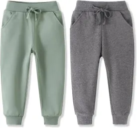 Toddler Boys Jogger Pants Boy Cotton Drawstring Elastic Waist Sweatpants Joggers 2 Pack Set 2-7T