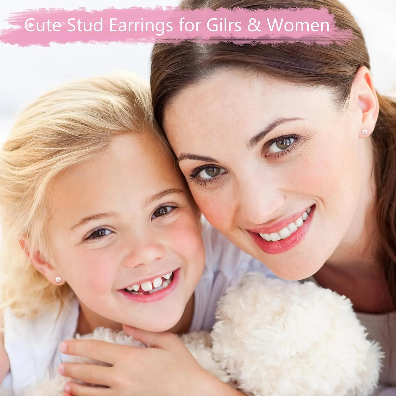 Toddler Earrings for Girls Push-in Titanium Hypoallergenic Threadless Flat Back Earrings for Women Sensitive Ears Cartilage Cute Small Pearl Star Flower Heart Pink Cubic Zirconia Studs (Pearl)