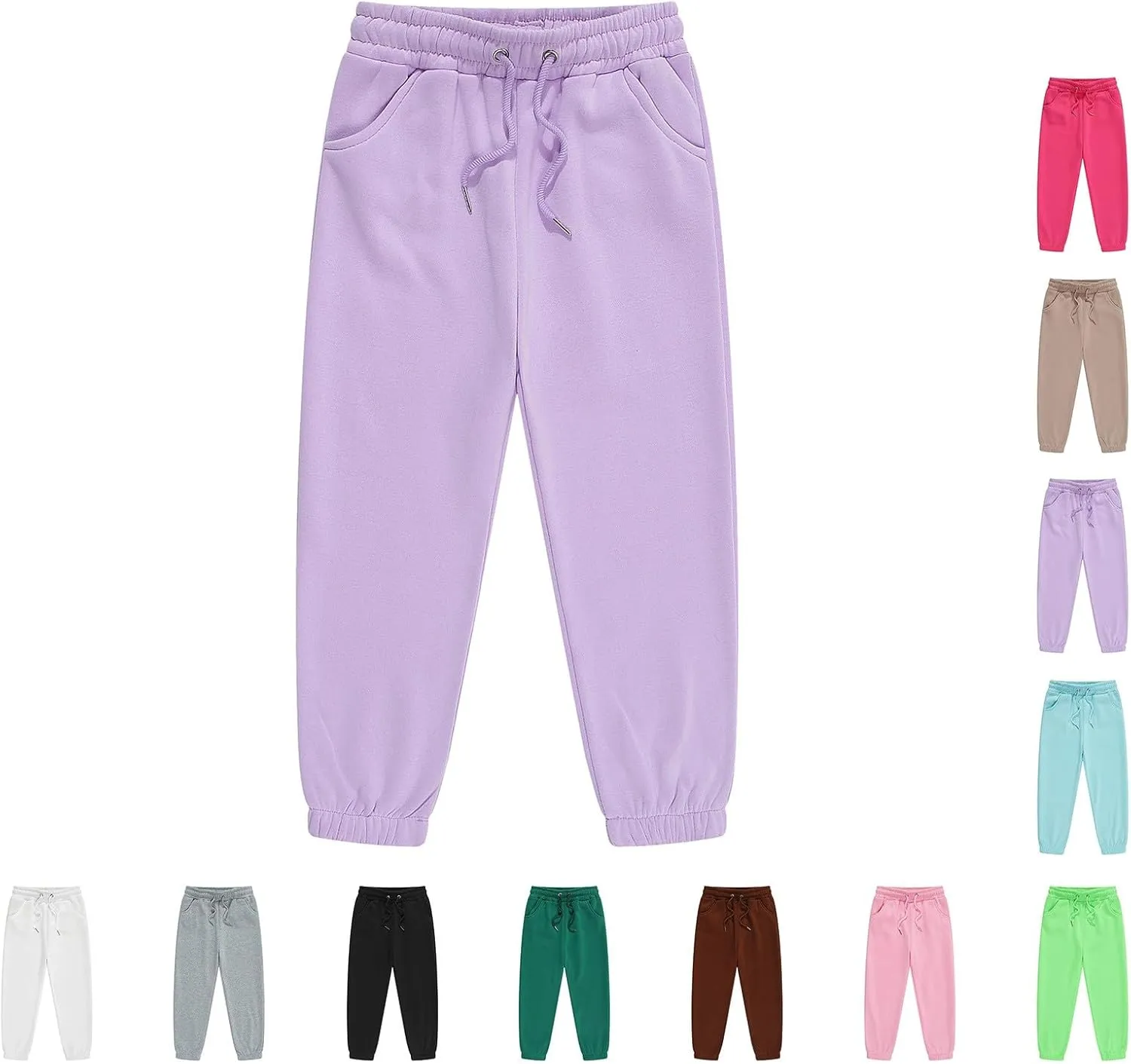 Unisex Kids Base Solid Sweatpants Boys and Girls Soft Warm Brushed Casual Athletic Pull on Jogger Pants with Pockets