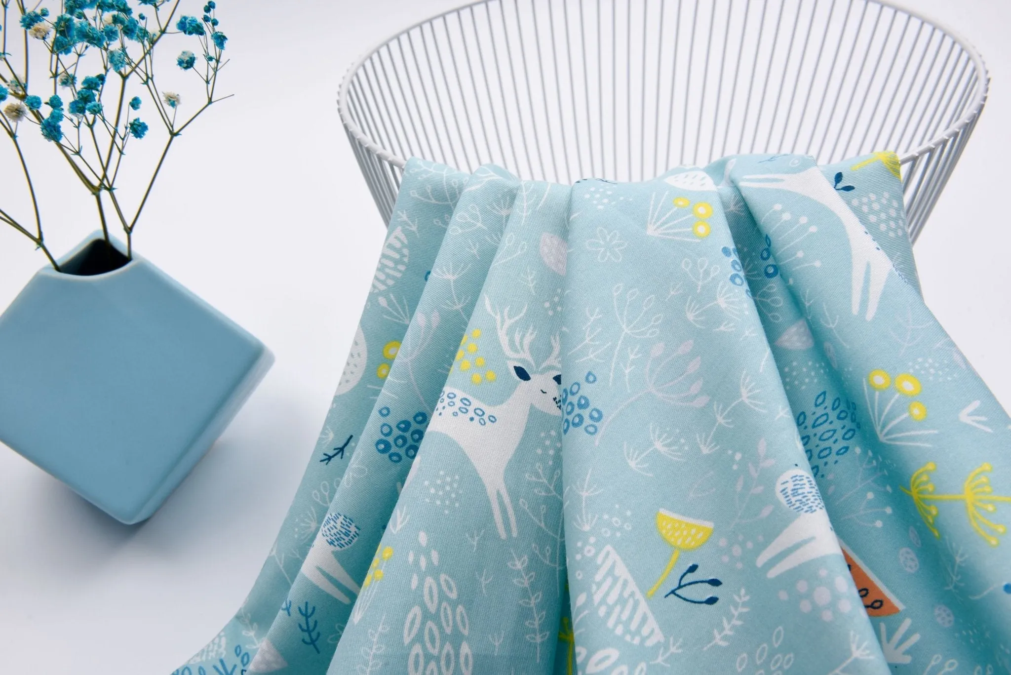 Washed 100 %  Organic  Cotton Poplin, Winter Deer Print Fabric. GK - 007