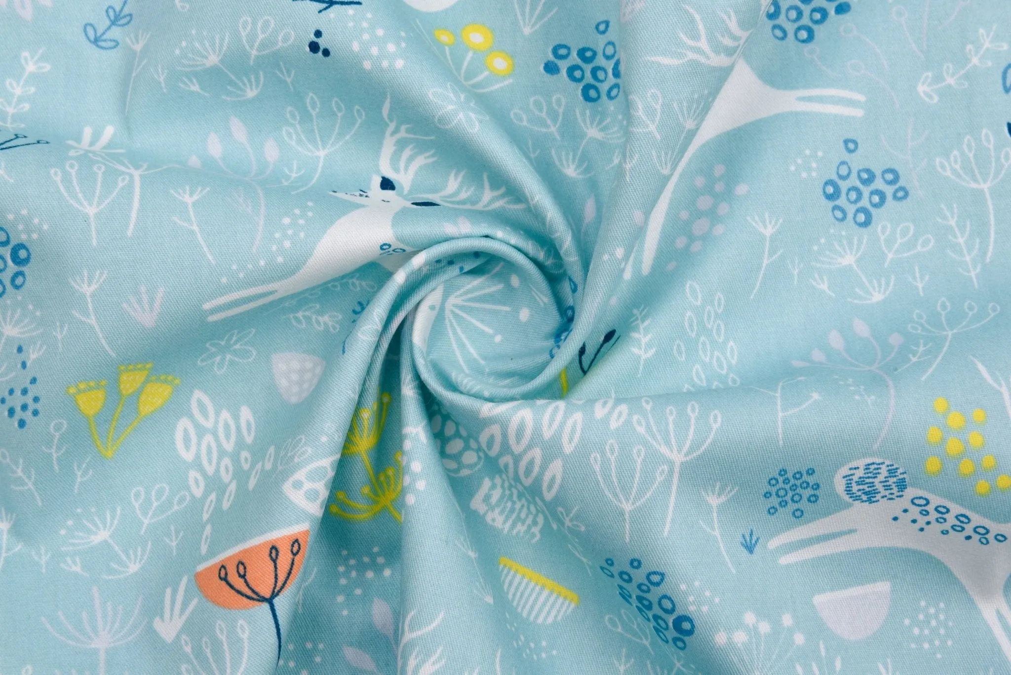 Washed 100 %  Organic  Cotton Poplin, Winter Deer Print Fabric. GK - 007