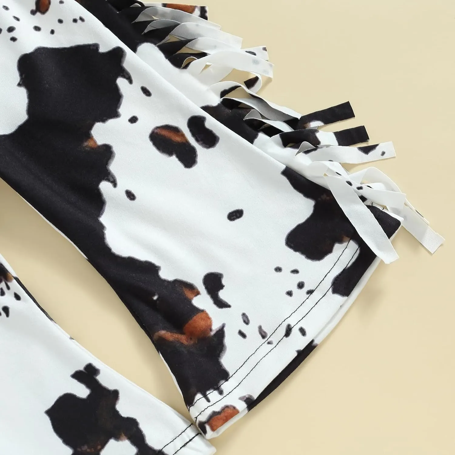 Western Toddler Baby Girl Fall Clothes Long Sleeve Let's Go Girl Shirt Cow Print Flare Pants with Tassels 2Pcs Outfits