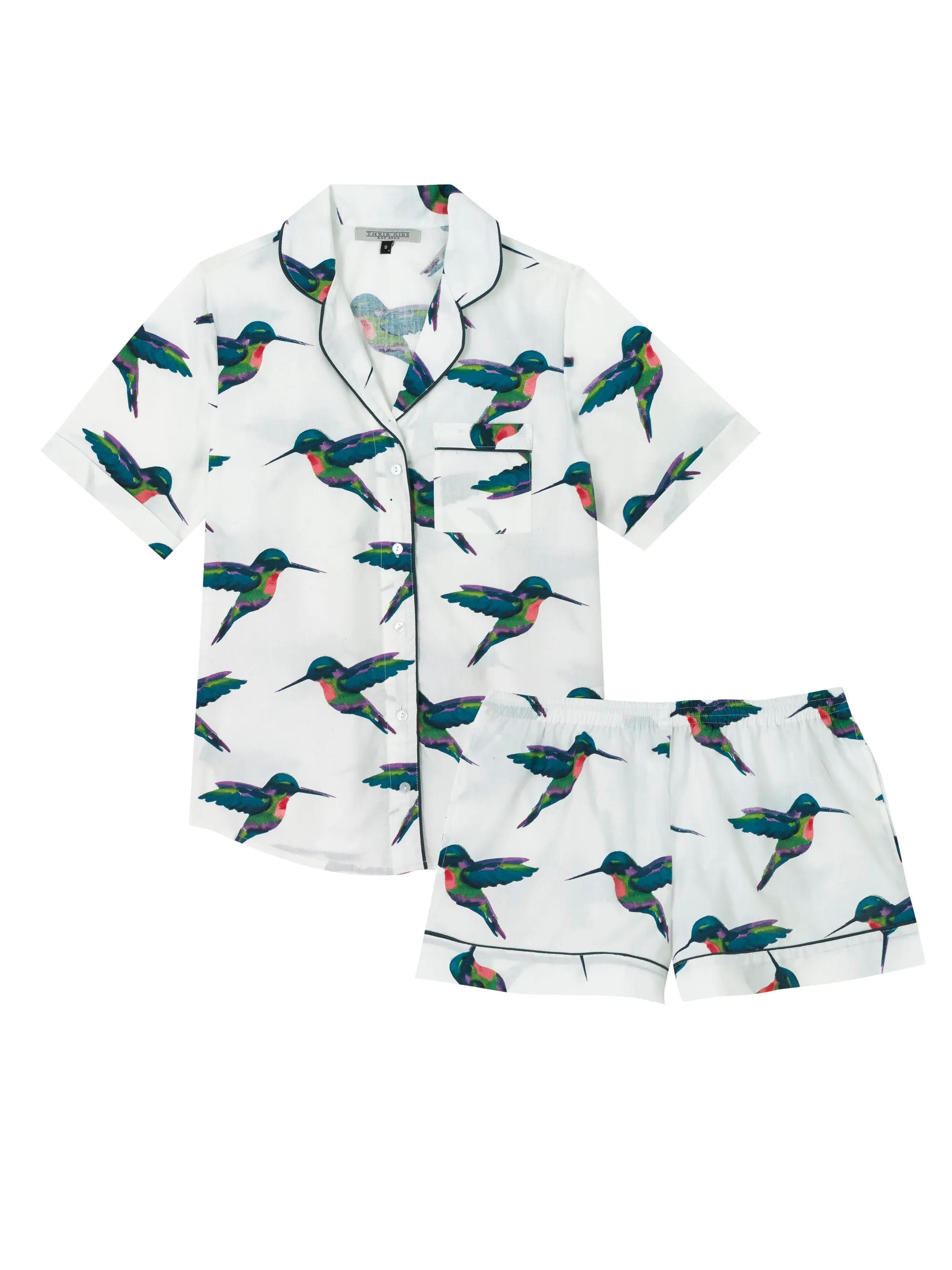 Womens Cotton Shortie Pyjamas White Hummingbird