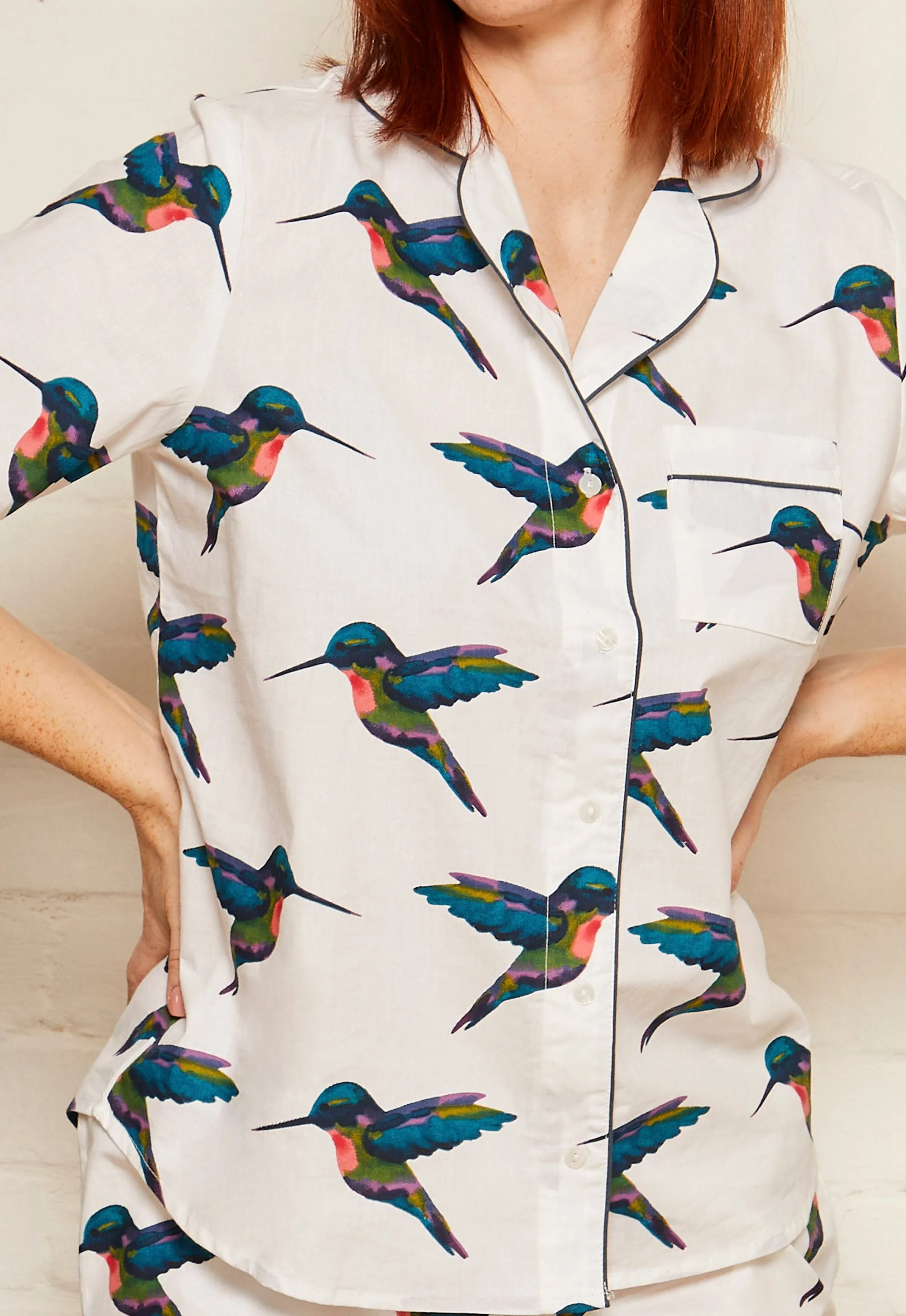 Womens Cotton Shortie Pyjamas White Hummingbird