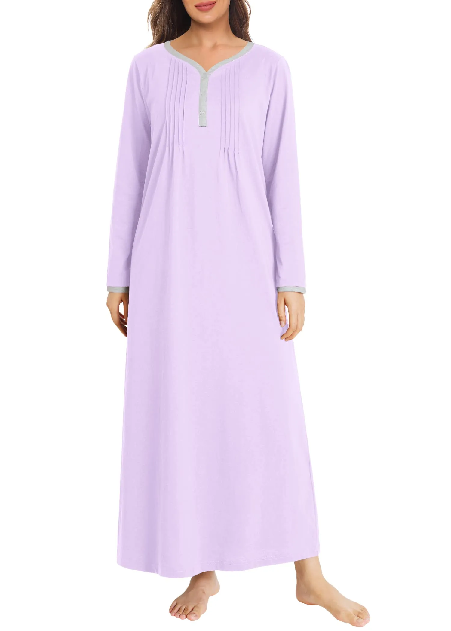 Women's Long Sleeve Nightgown Cotton Sleeping Gown