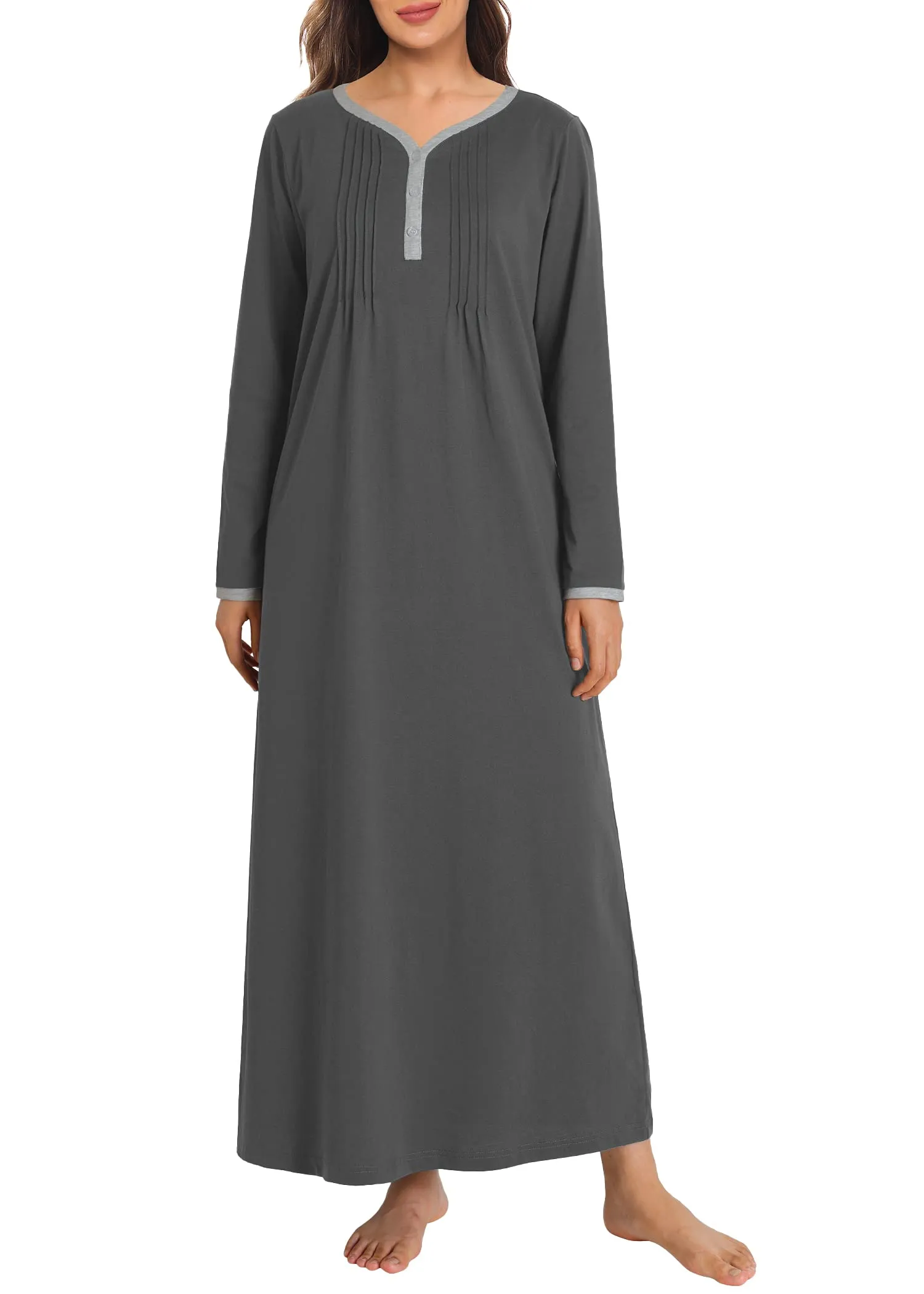 Women's Long Sleeve Nightgown Cotton Sleeping Gown
