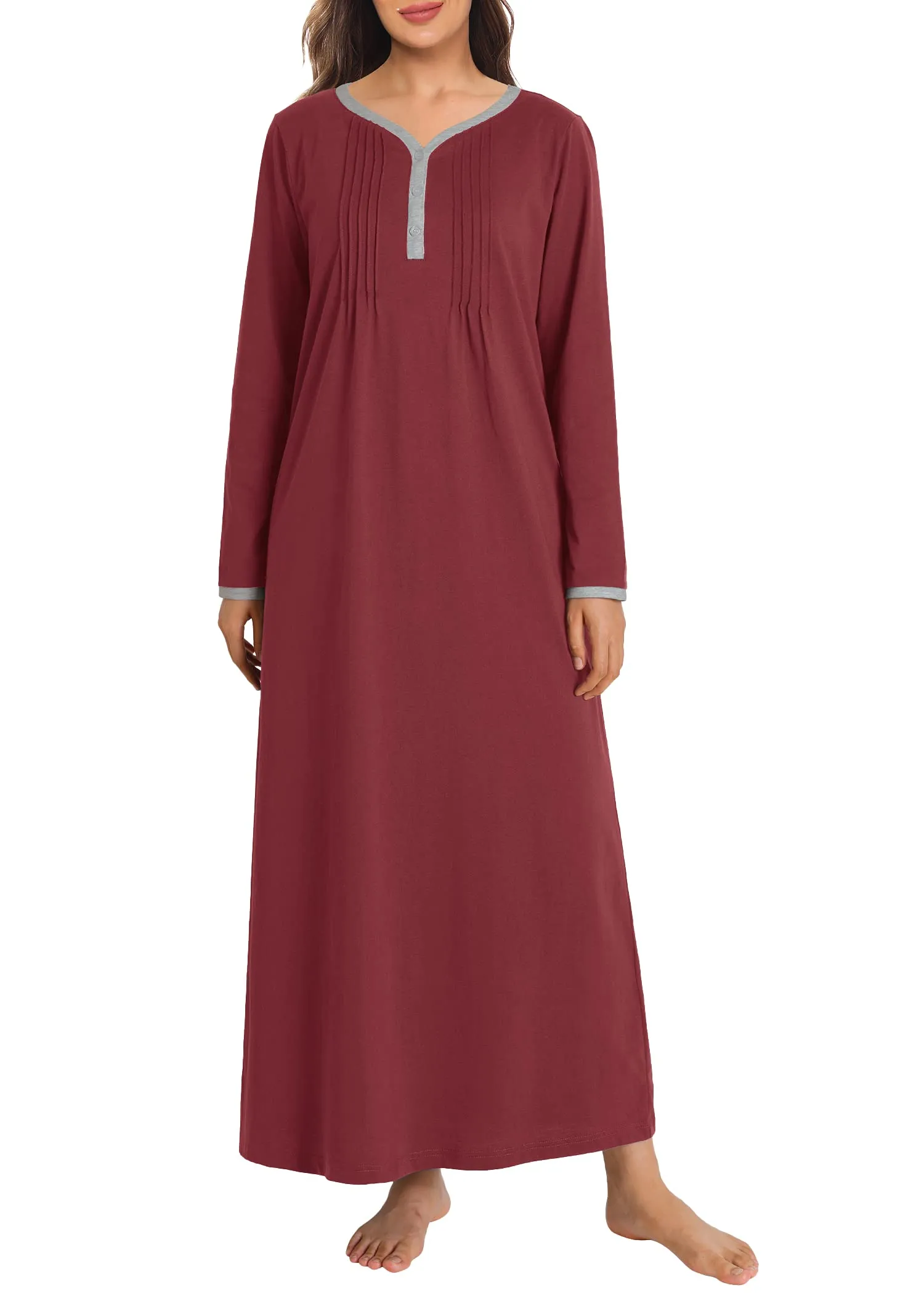 Women's Long Sleeve Nightgown Cotton Sleeping Gown