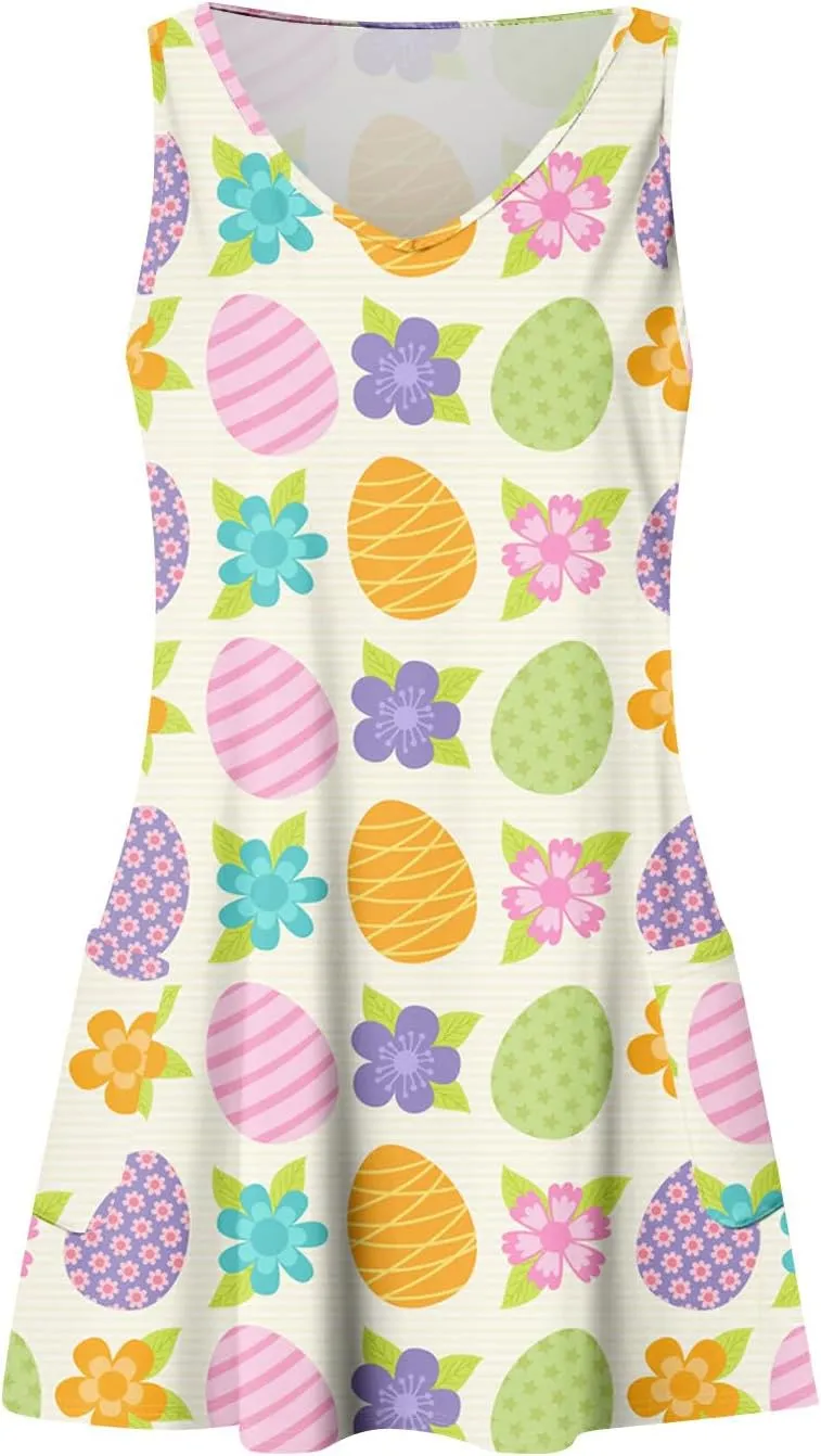 Womens Summer Dresses Vacation V Neck Dress with Pocket Printed 2025 Swimsuit Coverup Beach Sleeveless Sundress