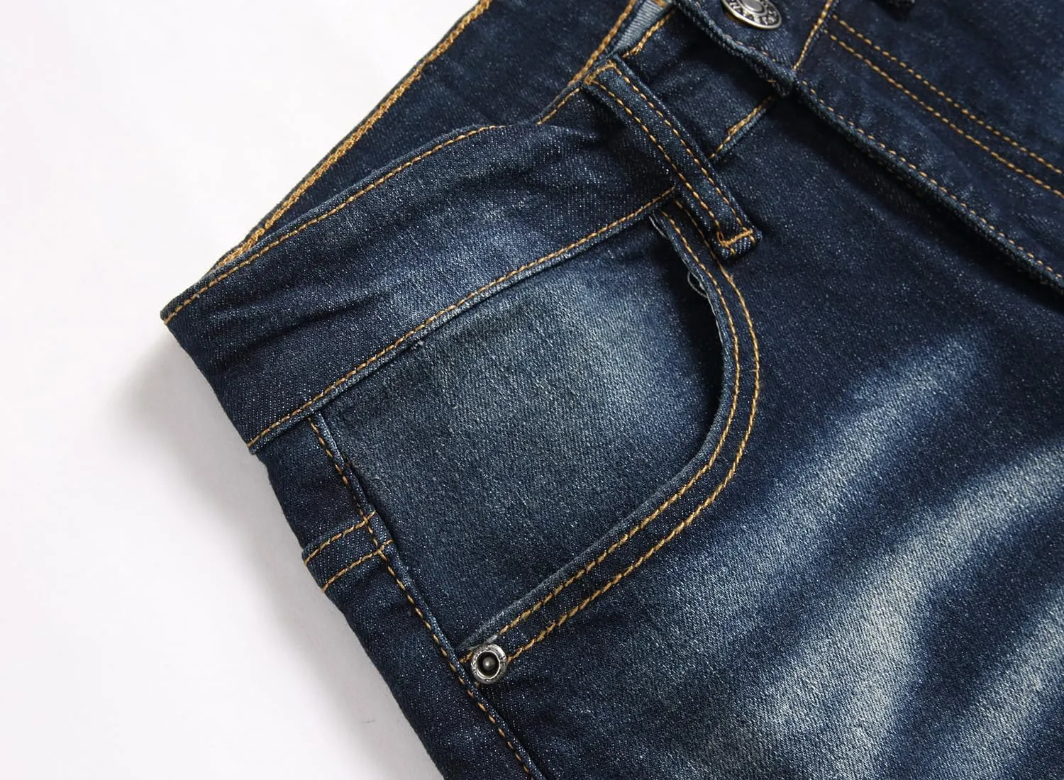 XIMXIMMTIAN Men's Biker Moto Washed Distressed Slim Fit Straight Jeans Denim