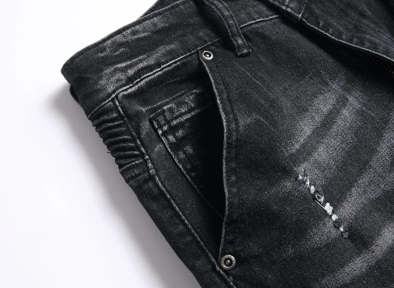 XIMXIMMTIAN Men's Biker Moto Washed Distressed Slim Fit Straight Jeans Denim