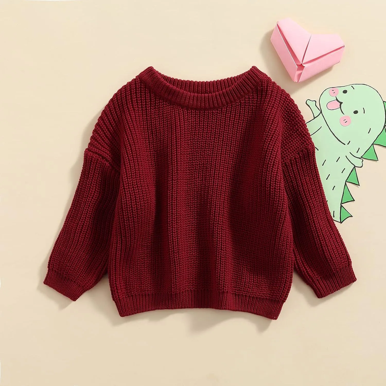Yoawdats Toddler Baby Girl Boy Long Sleeve Knit Sweater Cute Round Neck Pullover Fall Winter Warm Tops Clothes