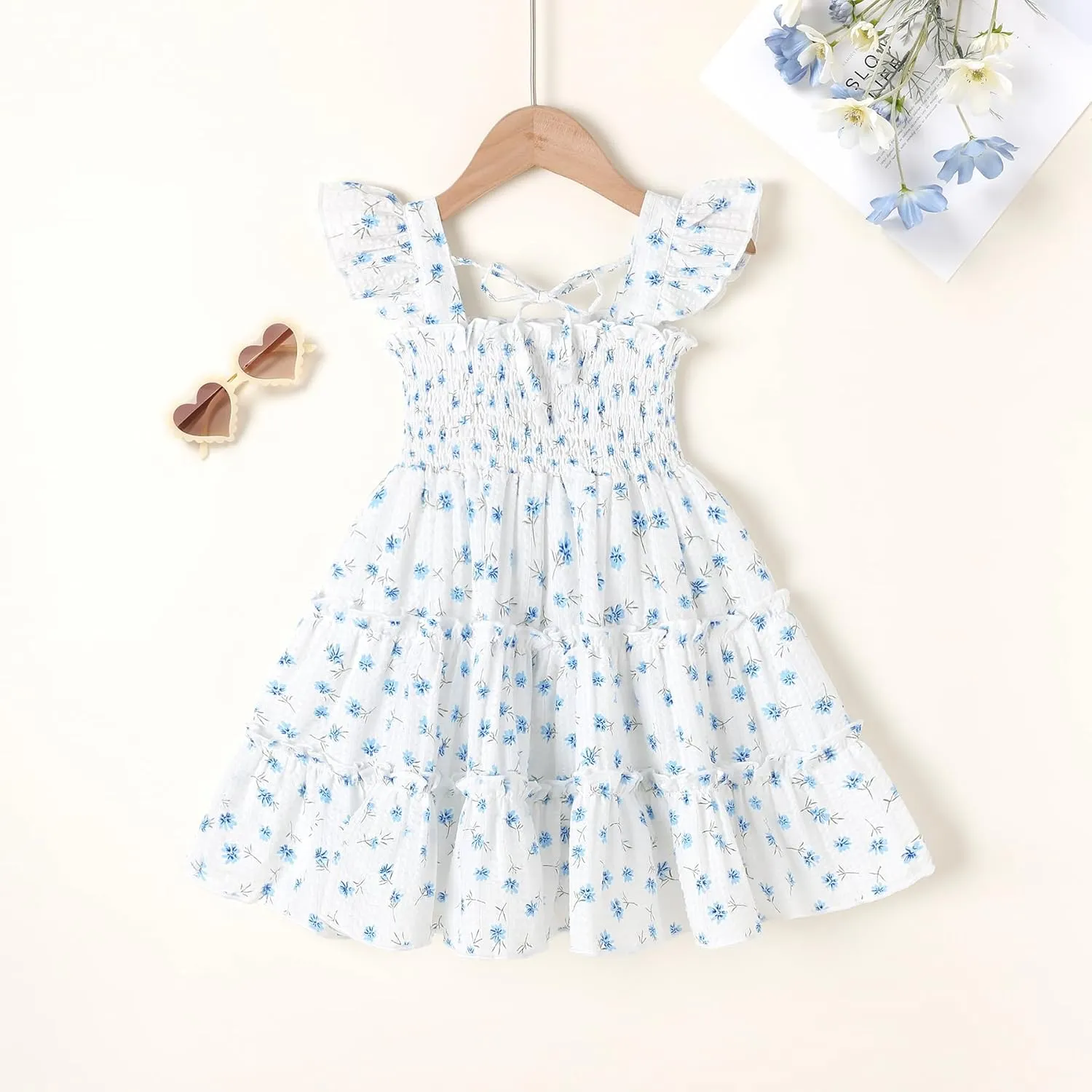 YOUNGER TREE Toddler Girl Dress Baby Girls Summer Clothes Ruffle Sleeve Floral Smock Beach Boho Dresses Sundress