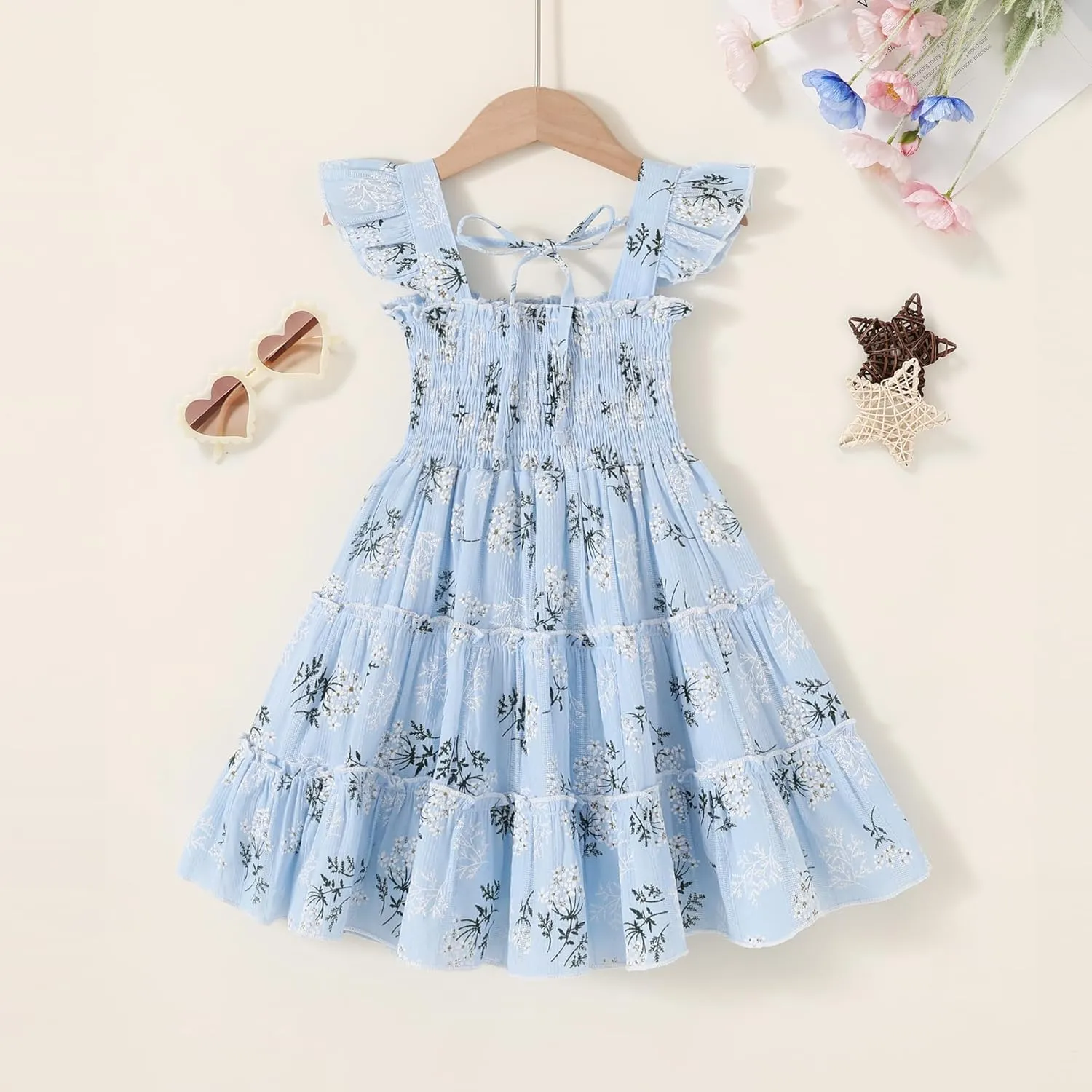 YOUNGER TREE Toddler Girl Dress Baby Girls Summer Clothes Ruffle Sleeve Floral Smock Beach Boho Dresses Sundress