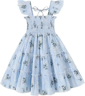 YOUNGER TREE Toddler Girl Dress Baby Girls Summer Clothes Ruffle Sleeve Floral Smock Beach Boho Dresses Sundress