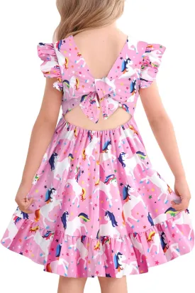 Yousie Toddler Little Girl Dress Ruffle Tie Back Backless Summer Sundress Party Dresses